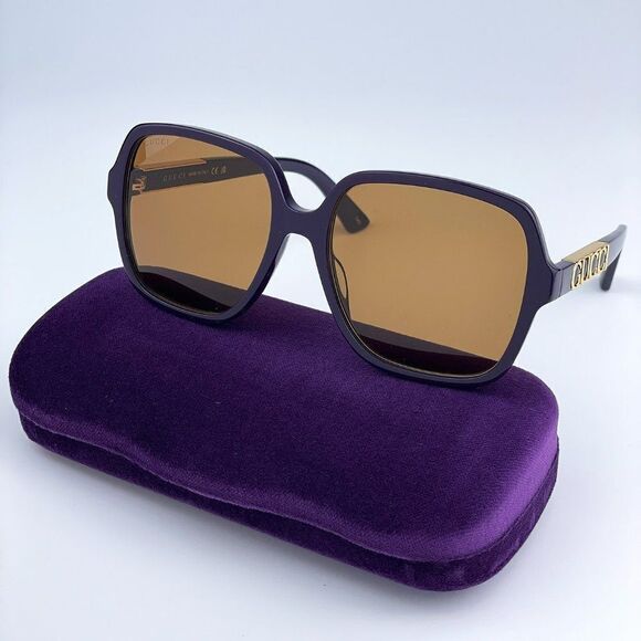NEW Gucci GG1189S 005 Violet Brown Square Oversized Women Sunglasses - Picture 1 of 12